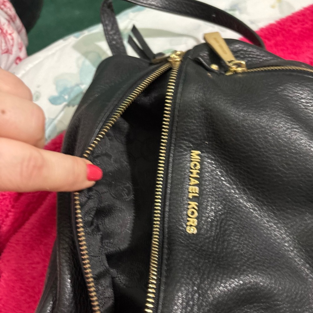 Michael Kors Black Leather Backpack with Gold Accents - Picture 5 of 10